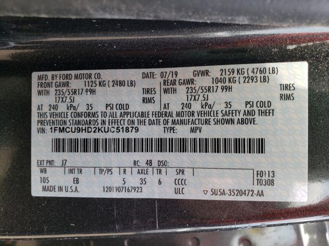 Photo 9 VIN: 1FMCU9HD2KUC51879 - FORD ESCAPE SEL 