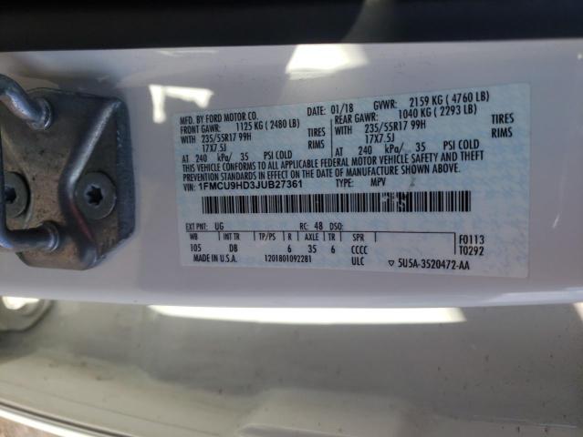 Photo 11 VIN: 1FMCU9HD3JUB27361 - FORD ESCAPE SEL 