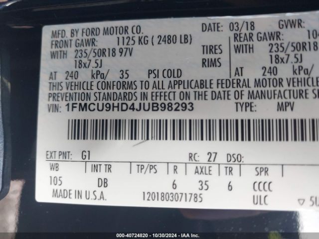 Photo 8 VIN: 1FMCU9HD4JUB98293 - FORD ESCAPE 