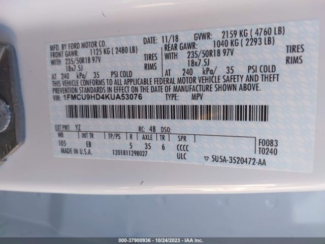 Photo 8 VIN: 1FMCU9HD4KUA53076 - FORD ESCAPE 