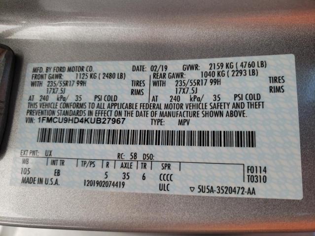 Photo 12 VIN: 1FMCU9HD4KUB27967 - FORD ESCAPE SEL 