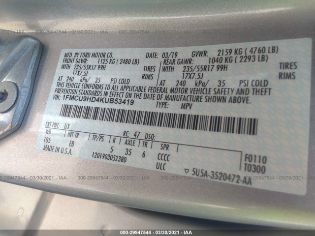 Photo 8 VIN: 1FMCU9HD4KUB53419 - FORD ESCAPE 