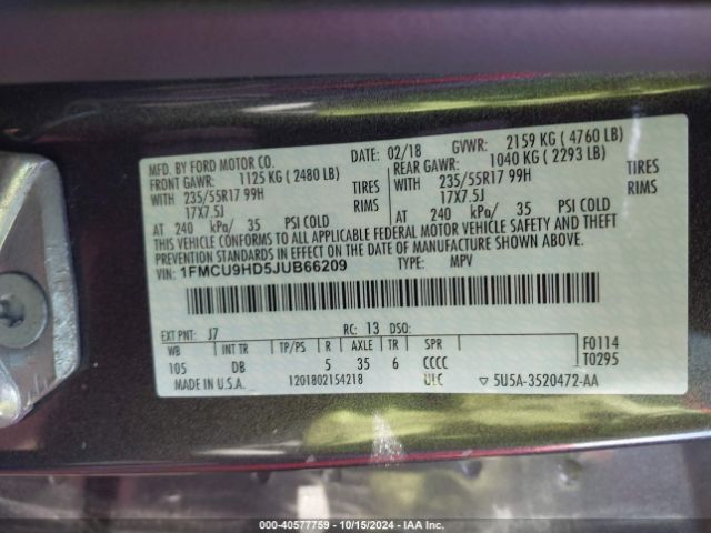 Photo 8 VIN: 1FMCU9HD5JUB66209 - FORD ESCAPE 