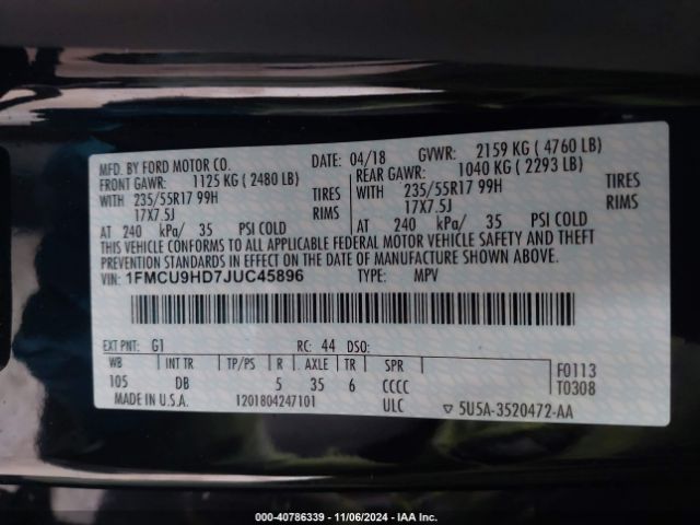 Photo 8 VIN: 1FMCU9HD7JUC45896 - FORD ESCAPE 