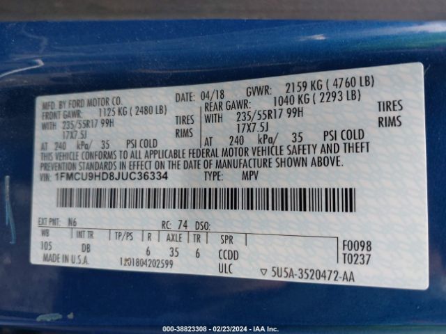 Photo 8 VIN: 1FMCU9HD8JUC36334 - FORD ESCAPE 