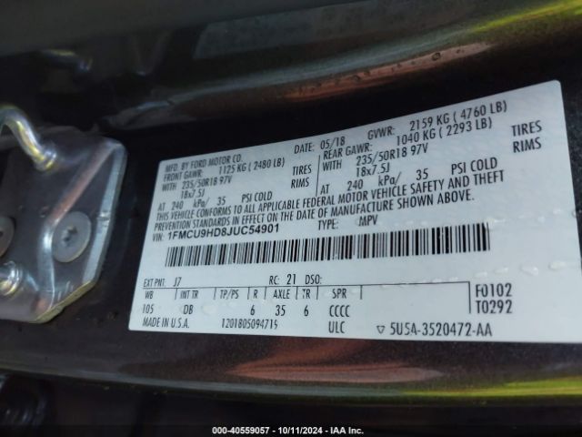 Photo 8 VIN: 1FMCU9HD8JUC54901 - FORD ESCAPE 