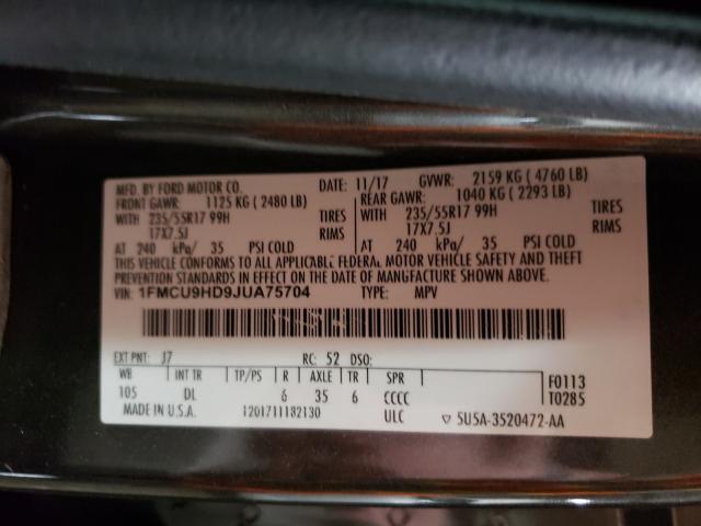 Photo 9 VIN: 1FMCU9HD9JUA75704 - FORD ESCAPE SEL 