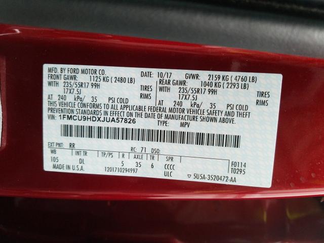 Photo 9 VIN: 1FMCU9HDXJUA57826 - FORD ESCAPE SEL 