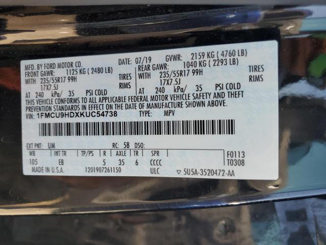 Photo 12 VIN: 1FMCU9HDXKUC54738 - FORD ESCAPE SEL 