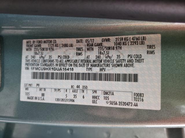 Photo 9 VIN: 1FMCU9HX1DUA16418 - FORD ESCAPE SEL 