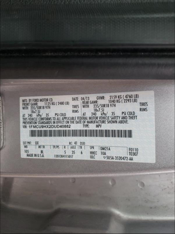 Photo 9 VIN: 1FMCU9HX2DUD40882 - FORD ESCAPE SEL 