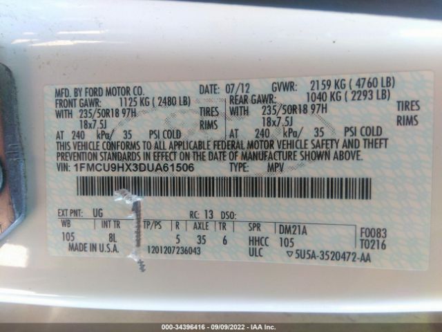 Photo 8 VIN: 1FMCU9HX3DUA61506 - FORD ESCAPE 