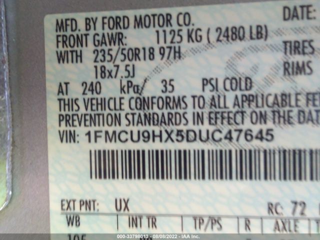 Photo 8 VIN: 1FMCU9HX5DUC47645 - FORD ESCAPE 