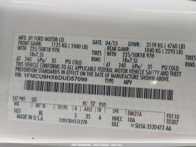 Photo 8 VIN: 1FMCU9HX6DUD57099 - FORD ESCAPE 