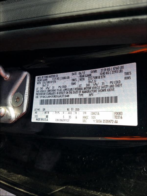 Photo 9 VIN: 1FMCU9HX8DUA37248 - FORD ESCAPE SEL 