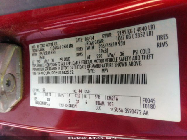 Photo 8 VIN: 1FMCU9J90EUD42532 - FORD ESCAPE 