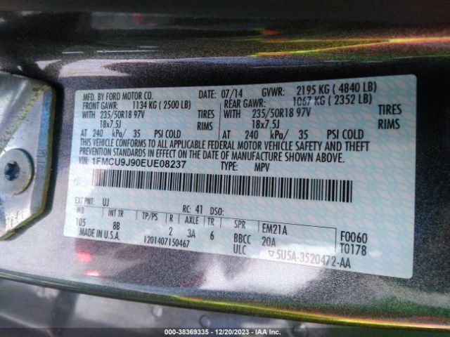 Photo 8 VIN: 1FMCU9J90EUE08237 - FORD ESCAPE 