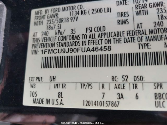 Photo 8 VIN: 1FMCU9J90FUA46458 - FORD ESCAPE 