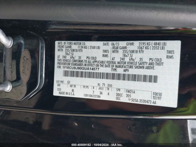 Photo 8 VIN: 1FMCU9J90GUA14577 - FORD ESCAPE 