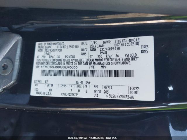 Photo 8 VIN: 1FMCU9J90GUB45055 - FORD ESCAPE 