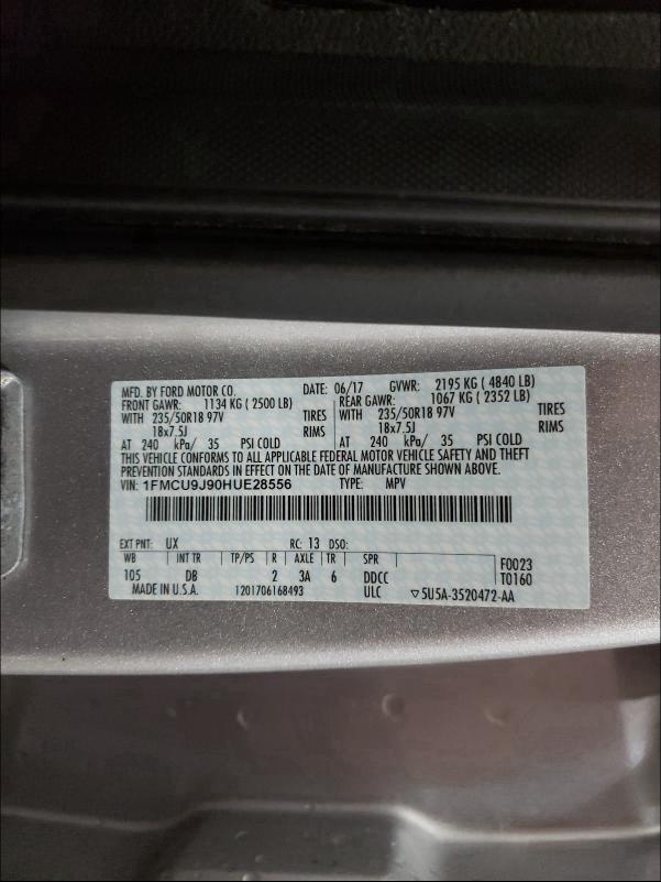 Photo 9 VIN: 1FMCU9J90HUE28556 - FORD ESCAPE TIT 