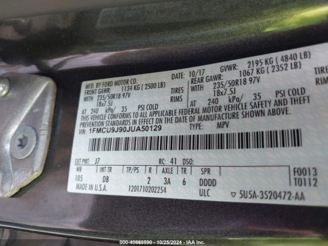 Photo 8 VIN: 1FMCU9J90JUA50129 - FORD ESCAPE 