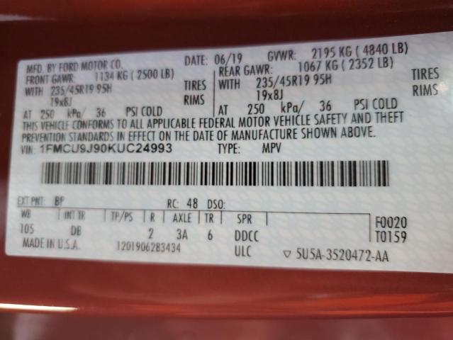 Photo 12 VIN: 1FMCU9J90KUC24993 - FORD ESCAPE TIT 