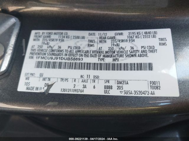 Photo 8 VIN: 1FMCU9J91DUB58893 - FORD ESCAPE 