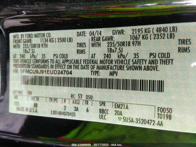 Photo 8 VIN: 1FMCU9J91EUD24704 - FORD ESCAPE 