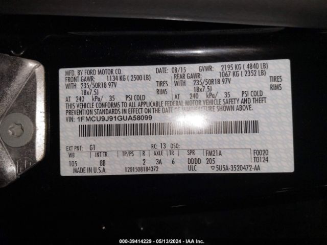 Photo 8 VIN: 1FMCU9J91GUA58099 - FORD ESCAPE 