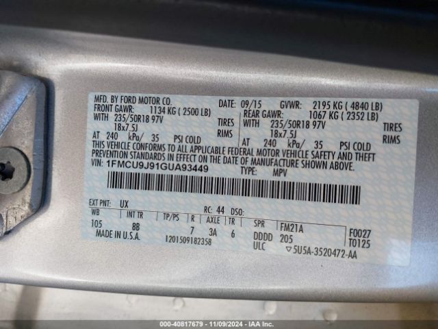 Photo 8 VIN: 1FMCU9J91GUA93449 - FORD ESCAPE 