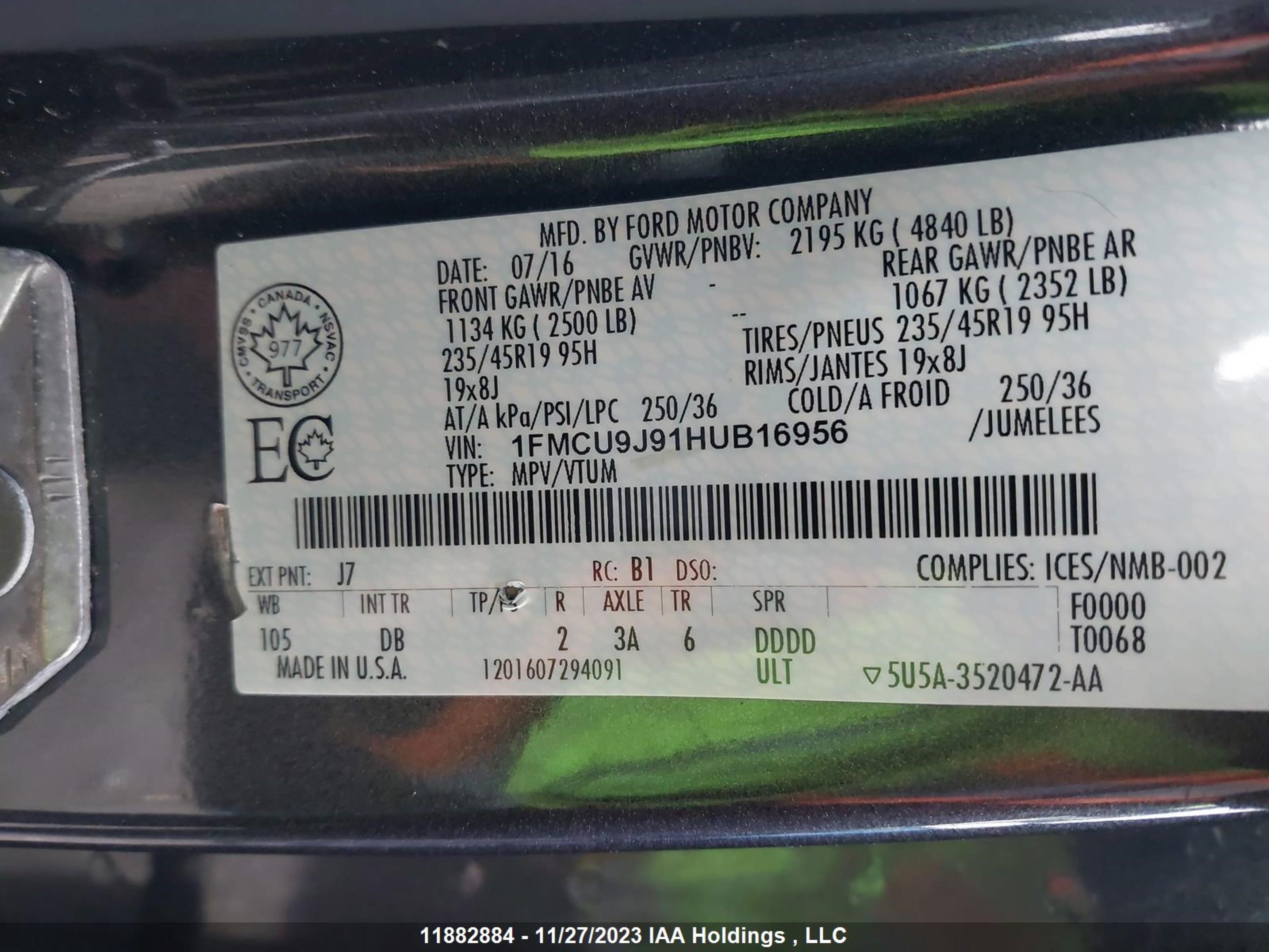 Photo 8 VIN: 1FMCU9J91HUB16956 - FORD ESCAPE 