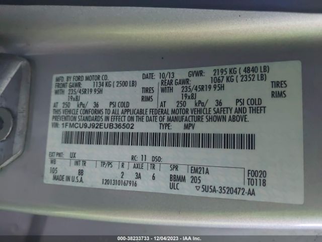 Photo 8 VIN: 1FMCU9J92EUB36502 - FORD ESCAPE 