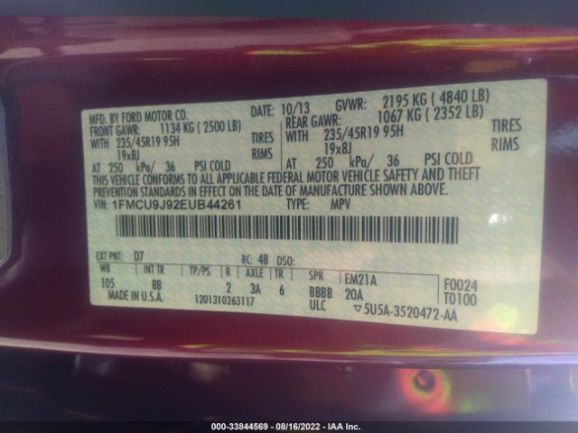 Photo 8 VIN: 1FMCU9J92EUB44261 - FORD ESCAPE 