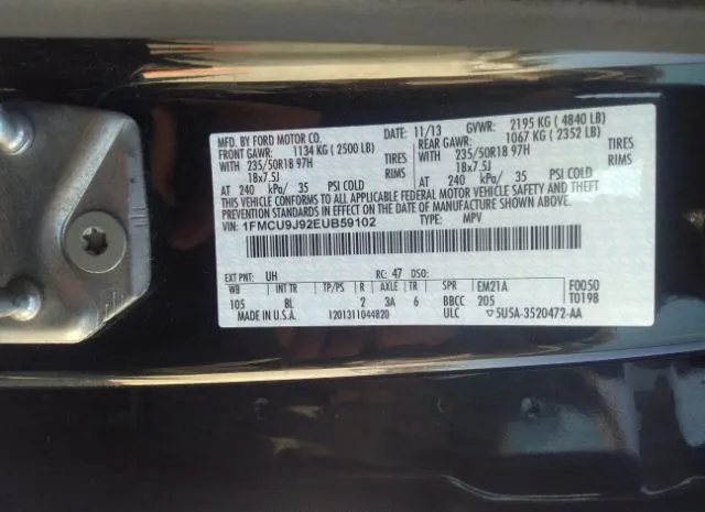 Photo 8 VIN: 1FMCU9J92EUB59102 - FORD ESCAPE 