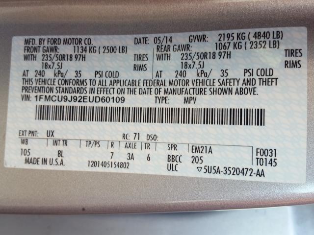 Photo 9 VIN: 1FMCU9J92EUD60109 - FORD ESCAPE 