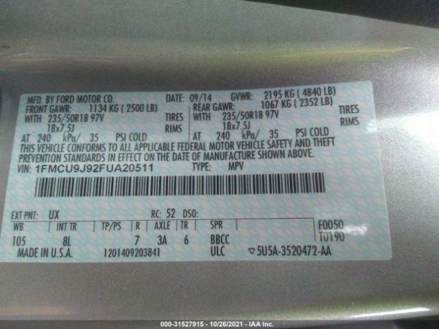 Photo 8 VIN: 1FMCU9J92FUA20511 - FORD ESCAPE 