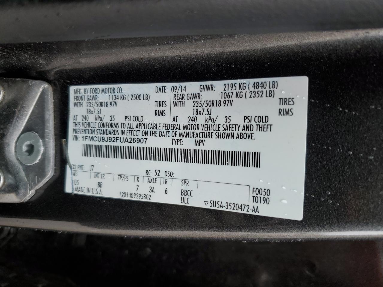 Photo 12 VIN: 1FMCU9J92FUA26907 - FORD ESCAPE 