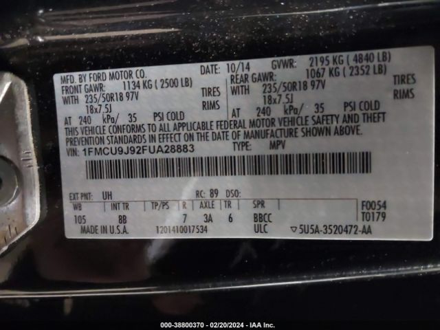 Photo 8 VIN: 1FMCU9J92FUA28883 - FORD ESCAPE 