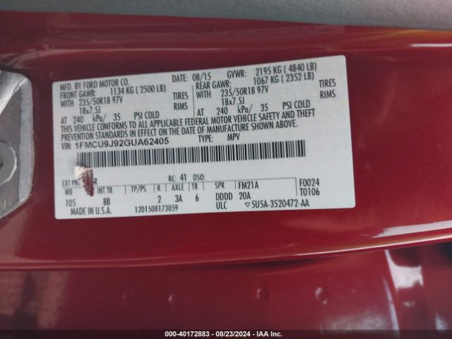 Photo 8 VIN: 1FMCU9J92GUA62405 - FORD ESCAPE 