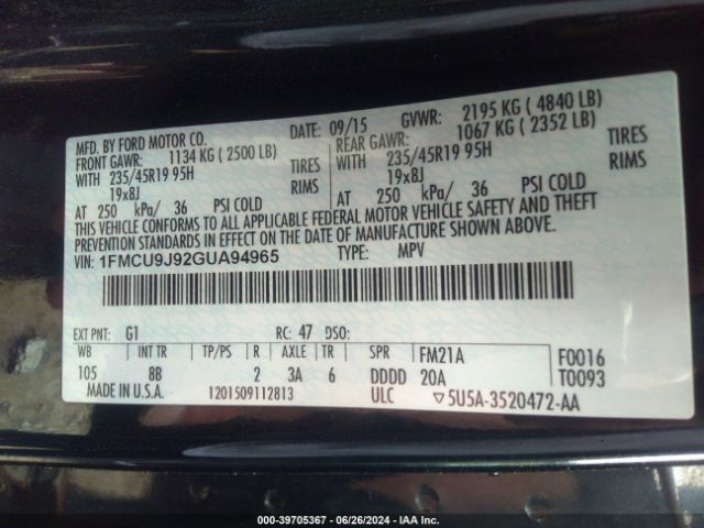 Photo 8 VIN: 1FMCU9J92GUA94965 - FORD ESCAPE 