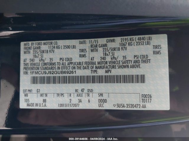 Photo 8 VIN: 1FMCU9J92GUB69261 - FORD ESCAPE 