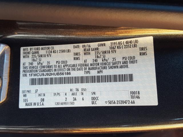 Photo 9 VIN: 1FMCU9J92HUB56186 - FORD ESCAPE TIT 