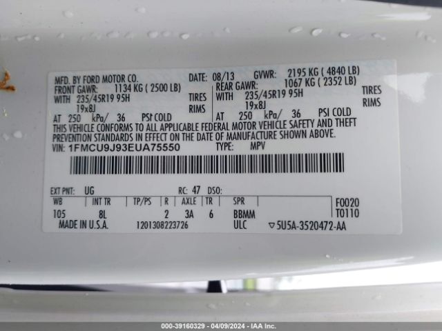 Photo 8 VIN: 1FMCU9J93EUA75550 - FORD ESCAPE 