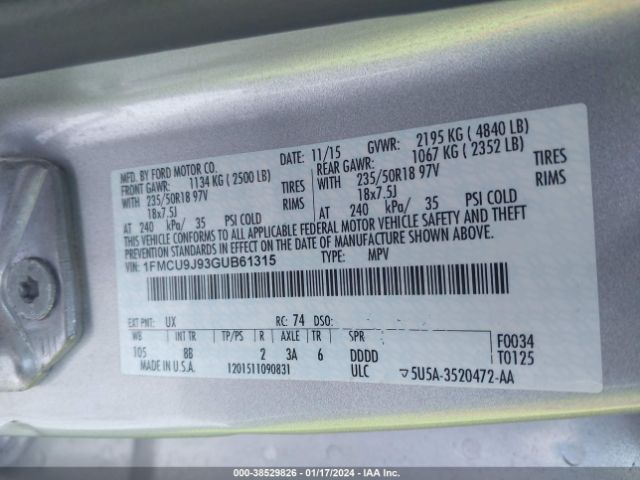 Photo 8 VIN: 1FMCU9J93GUB61315 - FORD ESCAPE 