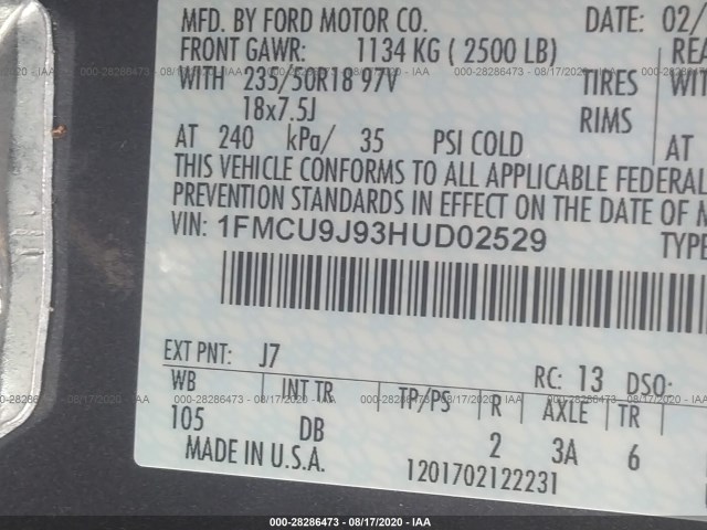 Photo 8 VIN: 1FMCU9J93HUD02529 - FORD ESCAPE 