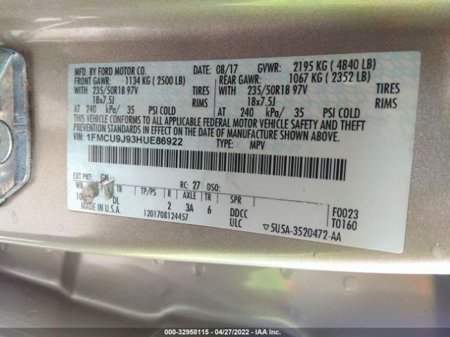 Photo 8 VIN: 1FMCU9J93HUE86922 - FORD ESCAPE 