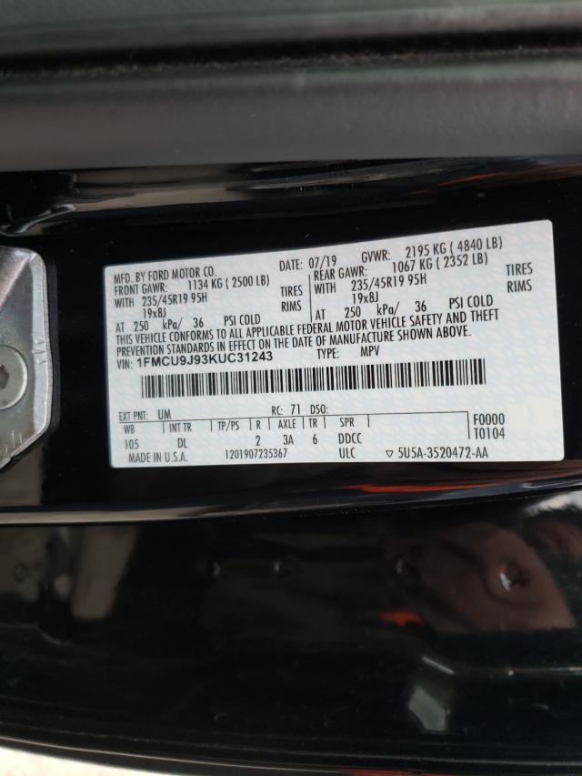 Photo 9 VIN: 1FMCU9J93KUC31243 - FORD ESCAPE TIT 