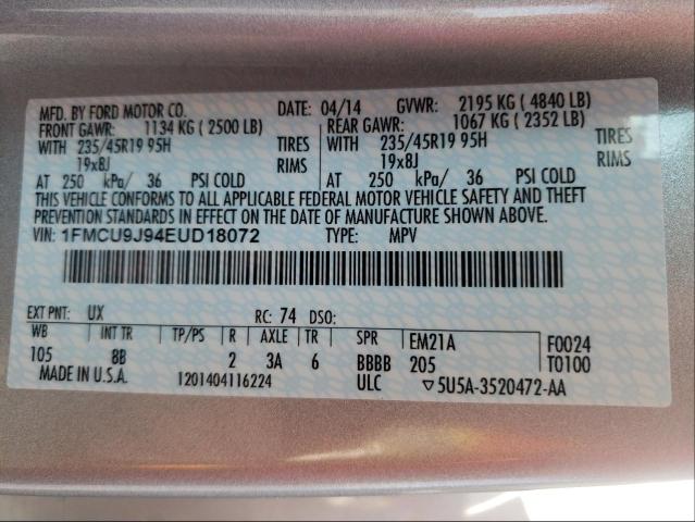 Photo 9 VIN: 1FMCU9J94EUD18072 - FORD ESCAPE 