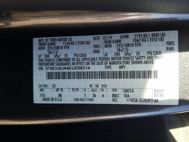 Photo 9 VIN: 1FMCU9J94EUD58314 - FORD ESCAPE TIT 